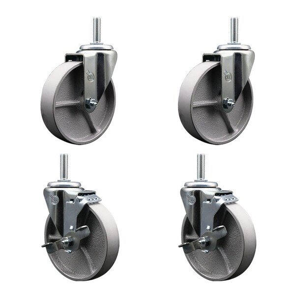 Service Caster 5 Inch Semi Steel Wheel Swivel 34 Inch Threaded Stem Caster Set 2 Brakes SCC SCC-TS20S515-SSR-34212-2-TLB-2 - main